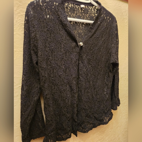 Vintage Black Lace Cardigan | Sheer Floral Lace | Romantic Y2K - Picture 4 of 8